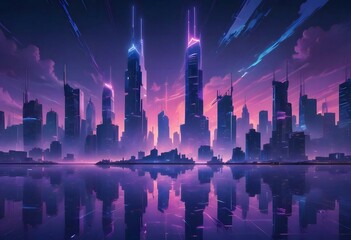 A futuristic cityscape with towering , cyberpunk futuristic city