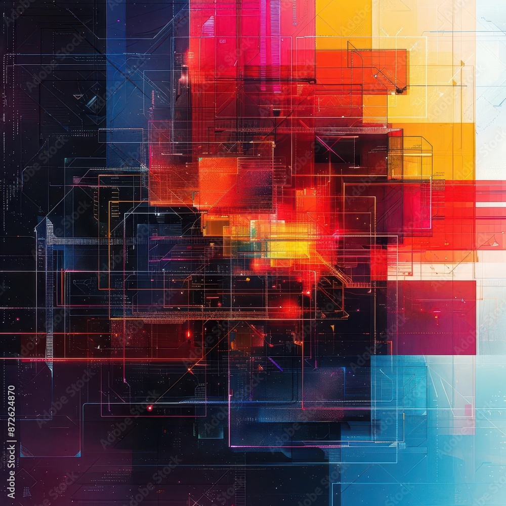 Poster abstract digital art featuring geometric shapes and plenty of room for text, perfect for tech and de
