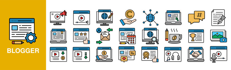 Blogger  Icon Set For Design Elements, online, influencer, internet, blog, woman