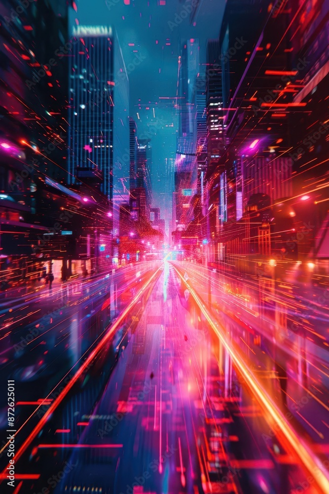 Poster abstract digital landscape with neon lines and plenty of room for text, perfect for futuristic and t