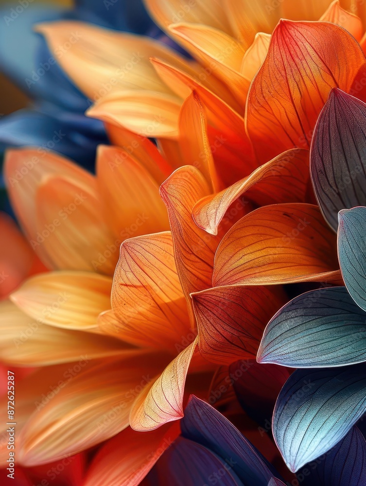 Poster captivating macro shot of colorful petals with room for text, perfect for nature and artistic concep