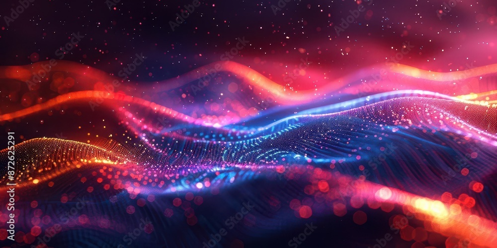 Poster abstract digital waves on a dark background with plenty of copy space, ideal for tech and futuristic