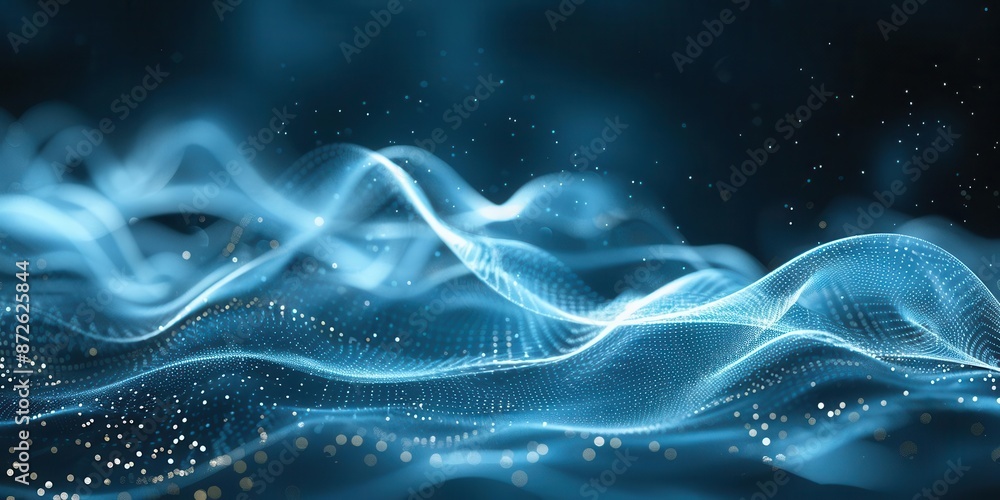 Poster abstract digital waves on a dark background with ample space for text, perfect for technology and mo