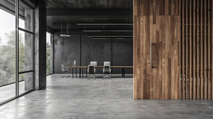 Modern Minimalist Office Design with Wood and Concrete Elements