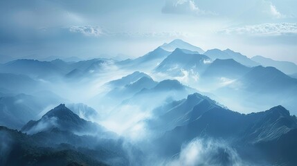Hazy mountain landscape in morning mist