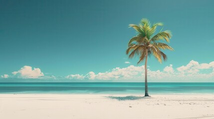 Obraz premium Minimalist beach scene with a single umbrella and plenty of room for text, ideal for travel and leisure promotions.