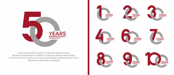 anniversary logo style set with red and gray color can be use for celebration moment