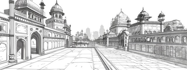 Indian city landscape, Sketch illustration.