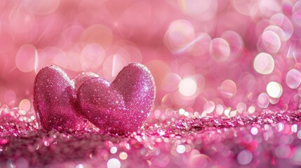 Fototapeta premium The red Heart shapes on abstract pink light glitter background in love concept for valentines day with sweet and romantic moment advertising style images 