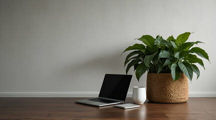modern office interior with laptop