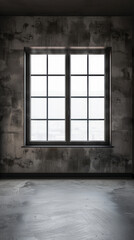 Fototapeta premium Large window in an empty luxurious room with minimal furniture and decor. Interiors designer composition for Real Estate advertising.