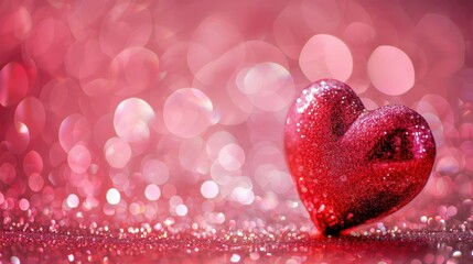 Obraz premium The red Heart shapes on abstract pink light glitter background in love concept for valentines day with sweet and romantic moment advertising style images 