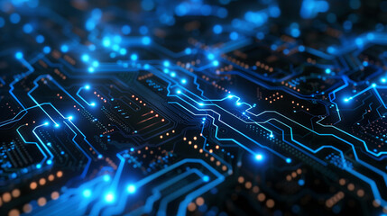 LED light lines on the circuit board glow brightly