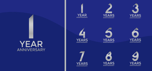 anniversary logo style set with silver color and slash can be use for celebration moment