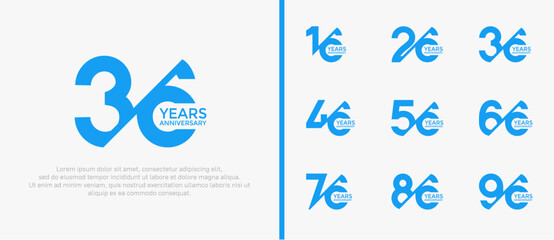 anniversary logo style set, blue color with slash can be use for celebration moment