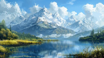 Fototapeta premium Towering mountains standing in majestic splendor