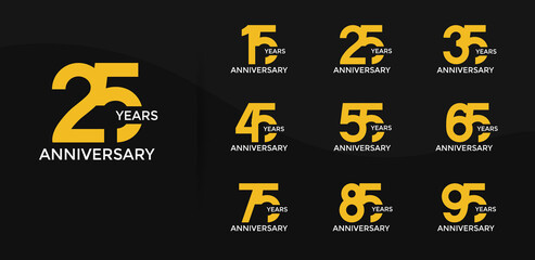 Naklejka premium anniversary logo style set with yellow and white color can be use for celebration moment