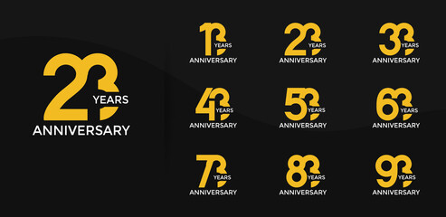 anniversary logo style set with yellow and white color can be use for celebration moment