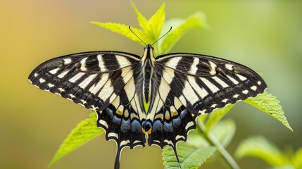 Fototapeta premium A butterfly is sitting on a leaf. Generate AI