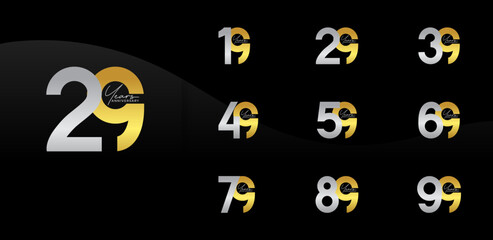 anniversary logo style set with silver and golden color can be use for celebration moment