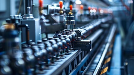 Obraz premium Automation transforming industrial production lines, illustrating increased productivity, close up, dynamic, manipulation, smart factory