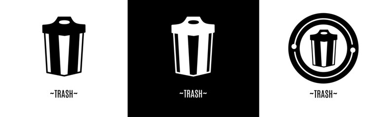 Trash logo set. Collection of black and white logos. Stock vector.