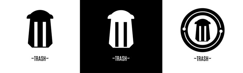 Trash logo set. Collection of black and white logos. Stock vector.