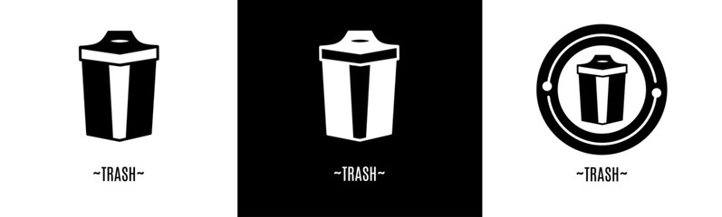 Trash logo set. Collection of black and white logos. Stock vector.