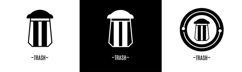 Trash logo set. Collection of black and white logos. Stock vector.