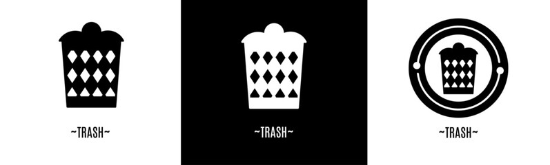 Trash logo set. Collection of black and white logos. Stock vector.