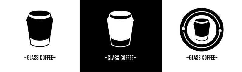 Glass coffee logo set. Collection of black and white logos. Stock vector.