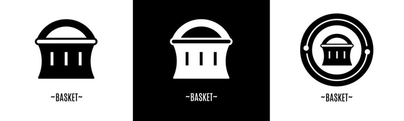 Basket logo set. Collection of black and white logos. Stock vector.