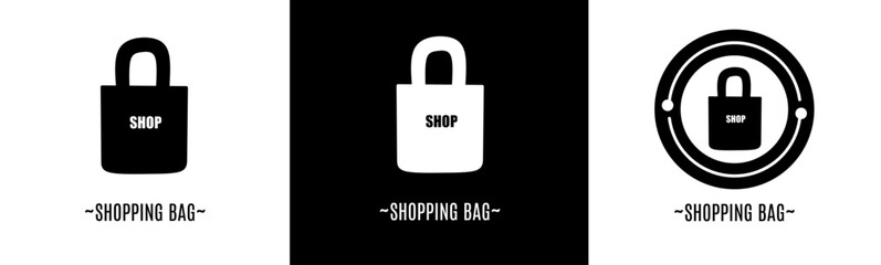 Shopping bag logo set. Collection of black and white logos. Stock vector.