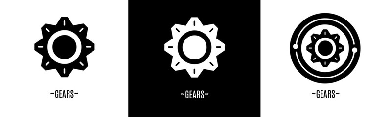 Gears logo set. Collection of black and white logos. Stock vector.