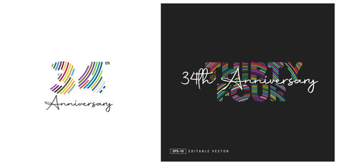 Fototapeta premium 34th Anniversary Logo Design, Number 34 Vector Template.
