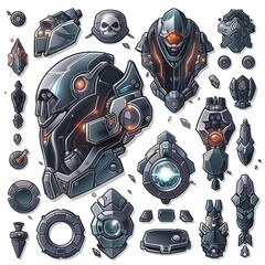 Futuristic armor helmet and accessories collection