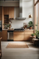 Modern Kitchen with Wooden Cabinets and a White Tile Backsplash