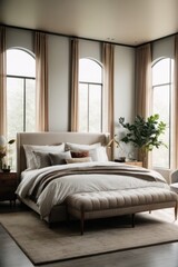 Spacious Bedroom with Large Windows and a Plush Bed