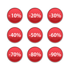 Set of red discount label on white background. Vector illustration