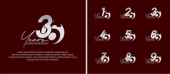 anniversary logo style set with silver color can be use for celebration moment