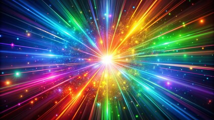 Fototapeta premium Vibrant rainbow-hued optical flares with subtle dissolve animation bloom on a dark background, evoking an otherworldly, futuristic atmosphere.