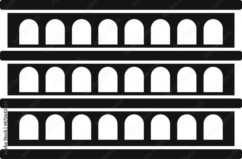 Poster simple black and white icon of colosseum building representing ancient roman architecture and histor
