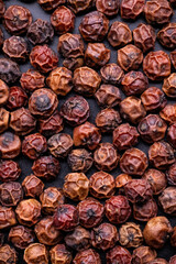 Top view of dry red kampot pepper