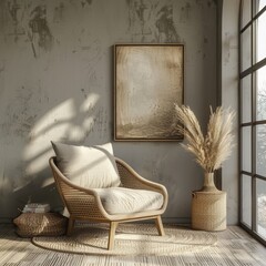 A Cozy Living Room With a Wooden Chair and Plants