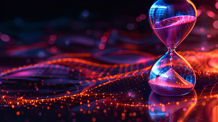cool hourglass synthwave colors on black background