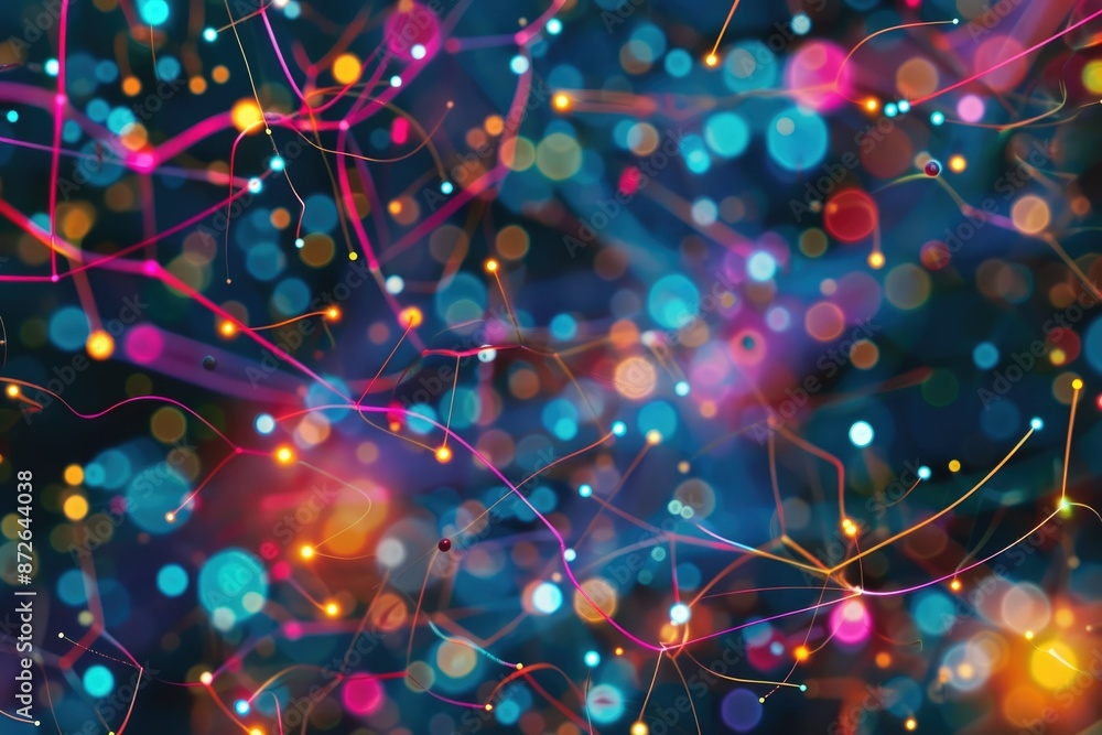 Poster a visually captivating digital depiction of a vibrant neural network with colorful connections and n