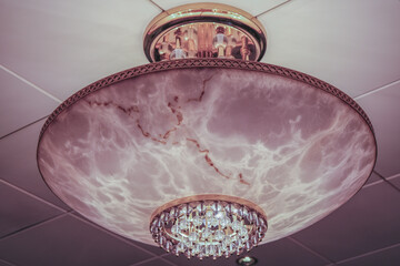 Opulent Art Deco decor interior architecture inside lobby, atrium or foyer on ocean liner...