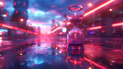 cool hourglass synthwave colors on black background