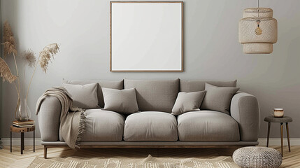 Minimalist living room with white walls, simple decor, and cozy furniture.