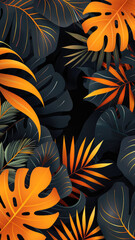 Orange and black background, tropical vibe, music and chill, vector design, line art style. Generative AI.